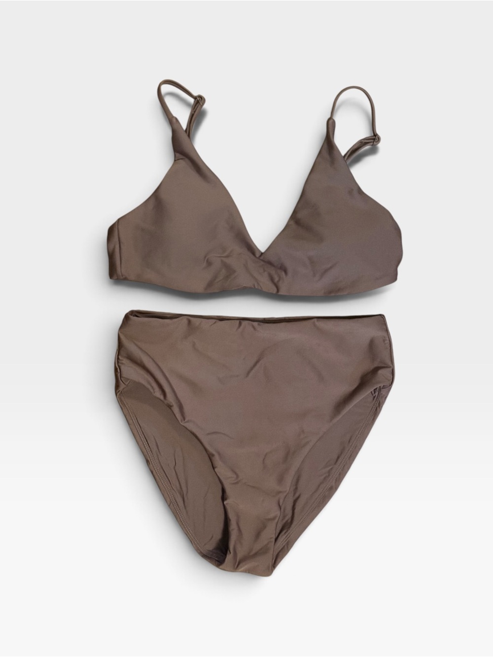 J.Crew Sculpt Bikini Set Mocha Brown V-Neck Top M High Waist Bottom S